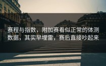 赛程与指数，附加赛看似正常的体测数据，其实早埋雷，赛后直接吵起来